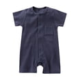 thumbnail image 1 of LIIPEE Boys Romper Solid Color Short Sleeve Ribbed Baby Jumpsuit Crew Neck Bodysuit Comfortable Breathable Soft Cute Daily Onesie,Navy,3-6 Months, 1 of 3