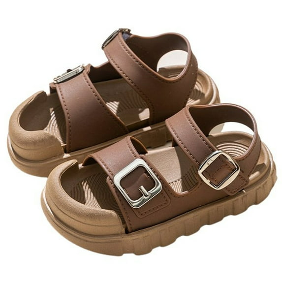 LIIPEE Boys Sandals Casual Solid Color Open Toe Flat Bottom Fashion Summer Sandals Kids Toddler Adjustable Ankle Strap Beach Shoes Cute Comfortable Breathable Soft Daily Footwear,Brown,15-18 Months