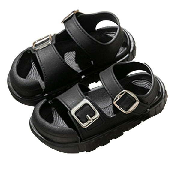 LIIPEE Boys Sandals Casual Solid Color Open Toe Flat Bottom Fashion Summer Sandals Kids Toddler Adjustable Ankle Strap Beach Shoes Cute Comfortable Breathable Soft Daily Footwear,Black,15-18 Months