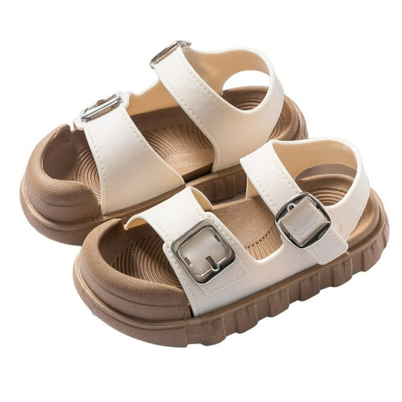 LIIPEE Boys Sandals Casual Solid Color Open Toe Flat Bottom Fashion Summer Sandals Kids Toddler Adjustable Ankle Strap Beach Shoes Cute Comfortable Breathable Soft Daily Footwear,White,4-4.5 Years