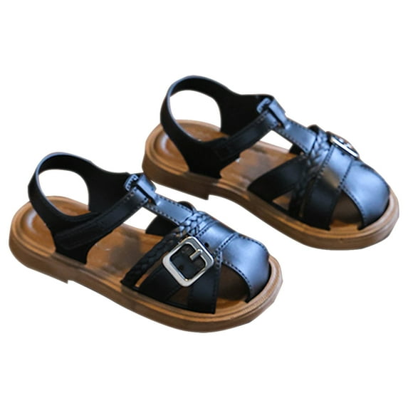 LIIPEE Boys Sandals Casual Summer Solid Color Hollow Out Fashion Flat Bottom Sandals Toddler Baby Hook And Loop Beach Shoes Outdoor Cute Comfortable Breathable Soft Daily Footwear,Black,15-18 Months