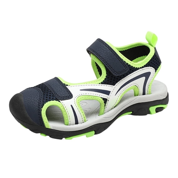 LIIPEE Boys Sandals Casual Summer Splicing Color Hollow Out Flat Bottom Fashion Sandals Kids Lightweight Hook And Loop Beach Shoes Cute Comfortable Breathable Soft Daily Footwear,Green,4.5-5 Years