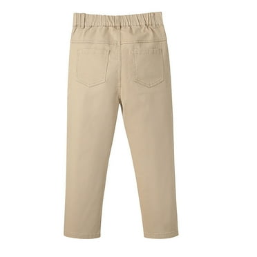 LIIPEE Boys School Uniform Pants Solid Color Stretch Thickened Elastic Waist Straight Wide Leg Trousers With Pockets Kids Stylish Birthday Wedding Weekend Pants,Khaki4,5-6 Years