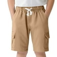 thumbnail image 1 of LIIPEE Boys School Uniform Shorts Solid Color Elastic Waist Drawstring Dress Shorts With Pockets Kids Trendy School Shorts,Khaki,13-14 Years, 1 of 9