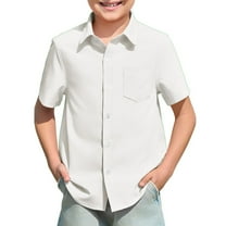 LIIPEE Boys Shirts Summer Casual Solid Color Turndown Collar Button Down Short Sleeve Shirts With Pocket Infant Trendy Daily Shirts,White,13-14 Years