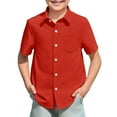 thumbnail image 1 of LIIPEE Boys Shirts Summer Casual Solid Color Turndown Collar Button Down Short Sleeve Shirts With Pocket Kids Leisure Outdoor Shirts,Red,11-12 Years, 1 of 5
