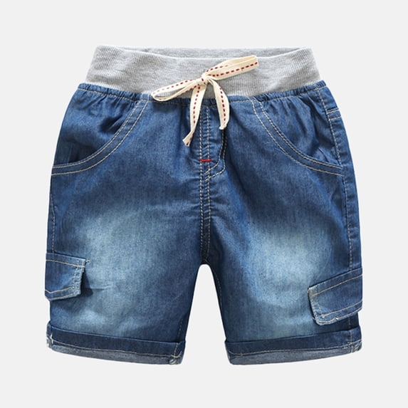 LIIPEE Boys Shorts Kids Summer Casual Comfortable Denim Shorts Toddler Solid Color Stretchable Shorts Lightweight Breathable Soft Daily Cute Shorts,Dark Blue,3-4 Years
