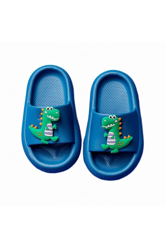 Boys Slippers Cute Cartoon Dinosaur Open Toe Non- Soft Sole Shoes Boys Cozy Party Slippers,Blue,3-4 Years