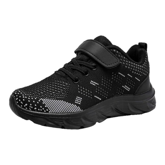 LIIPEE Boys Sneakers Closed Toe Non- Hook And Loop Strap Mesh Walking Running Tennis Shoes Kids Breathable Holiday School Party Sneaker,Black,32