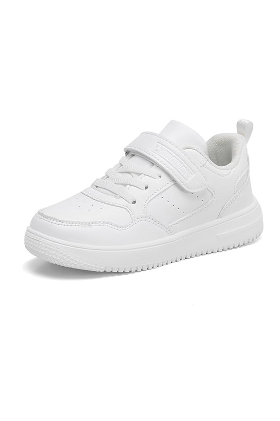 Boys Sneakers Hook And Loop Strap Closed Toe Non- Mesh Athletic Flat Shoes Child Stylish Indoor Outdoor Wear Sneaker,White,5-5.5 Years