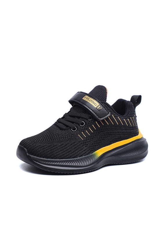 Boys Sneakers Hook And Loop Strap Closed Toe Non- Soft Sole Mesh Athletic Shoes Boys Casual Indoor Outdoor Wear Sneaker,Gold,5.5-6 Years