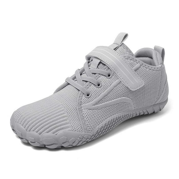 LIIPEE Boys Sneakers Hook And Loop Strap Closed Toe Non- Athletic Running Shoes Boys Versatile Casual Daily Party Photoshoot Sneaker,Light Gray,5.5-6 Years