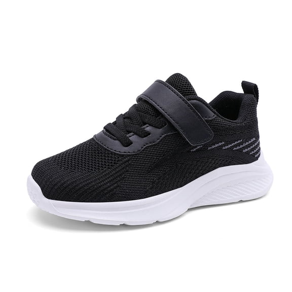 LIIPEE Boys Sneakers Hook And Loop Strap Closed Toe Non- Mesh Athletic Flat Shoes Boys Comfort Climbing Hiking Camping Cycling Sneaker,Black,13.5-14 Years