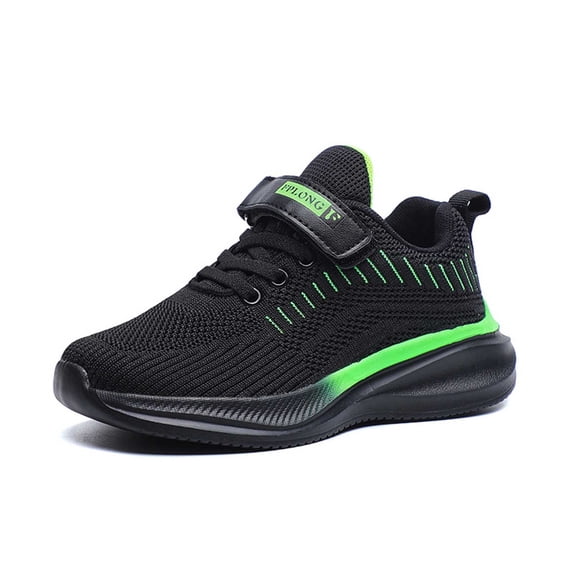LIIPEE Boys Sneakers Hook And Loop Strap Closed Toe Non- Soft Sole Mesh Athletic Shoes Kids Stylish Birthday Wedding Weekend Sneaker,Green,6-7 Years