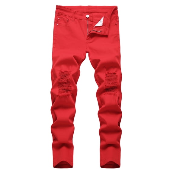 LIIPEE Boys Solid Color Denim Pants Ripped Hole Rigid Waist Straight Leg Jeans Trousers With Pockets Kids Comfortable Lightweight Pants,4-5 Years