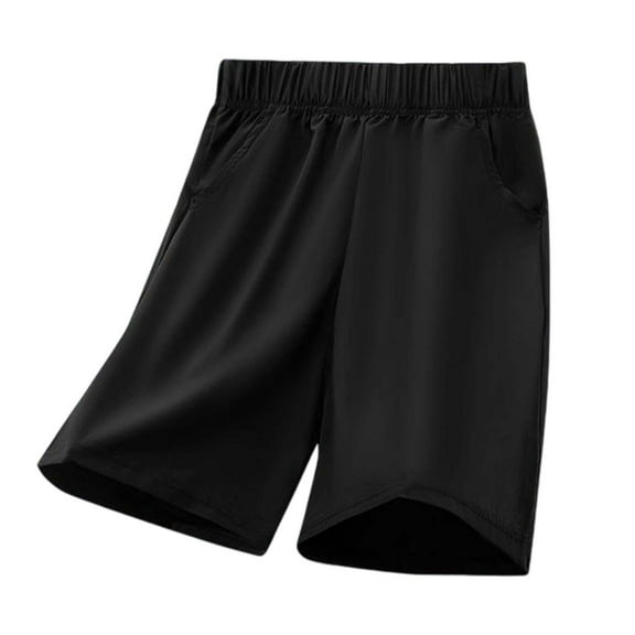 LIIPEE Boys Sport Shorts Solid Color Elastic Waist Wide Leg Shorts With Pockets Child Classic Work Shorts,Black,7-8 Years