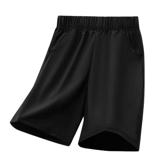 LIIPEE Boys Sport Shorts Solid Color Elastic Waist Wide Leg Shorts With Pockets Girl Stylish Vacation Shorts,Black,9-10 Years