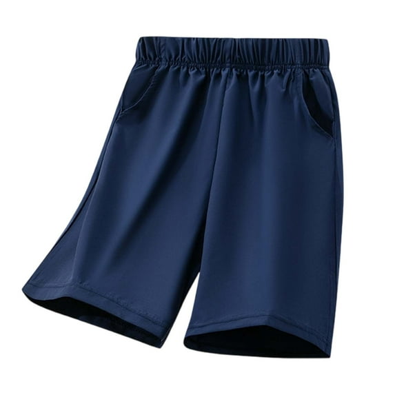LIIPEE Boys Sport Shorts Solid Color Elastic Waist Wide Leg Shorts With Pockets Girl Stylish Weekend Shorts,Navy,11-12 Years