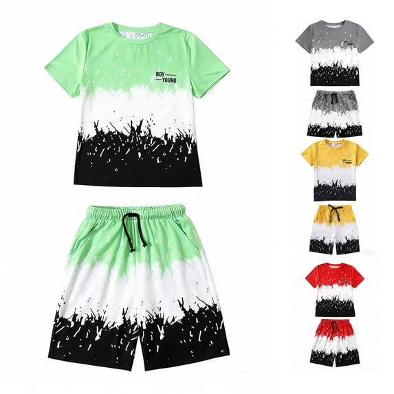LIIPEE Boys Summer Outfits 2 Piece Casual Cartoon Graphic Short Sleeve Tshirt And Shorts Kids Cute Comfortable Everyday Outfit Sets,9-10 Years
