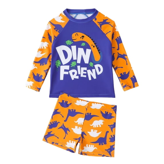 LIIPEE Boys Swimsuit Sets 2 Piece Set Kids Casual Summer Dinosaur Print Long Sleeve Rash Guards And Swim Trunks Cute Fashion Pool Beach Swimwear,3-4 Years