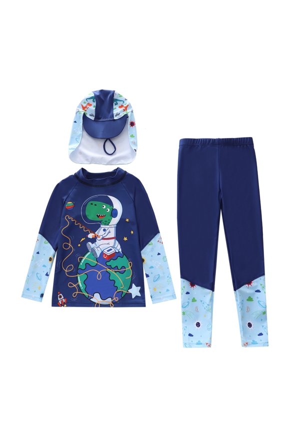 Boys Swimsuits Casual Summer Cartoon Long Sleeve Rash Guard Beachwear Sun Surfing Beach Hot Swim For Kids Comfortable Breathable Soft Cute Daily Swimwear,Light Blue5,3-4 Years