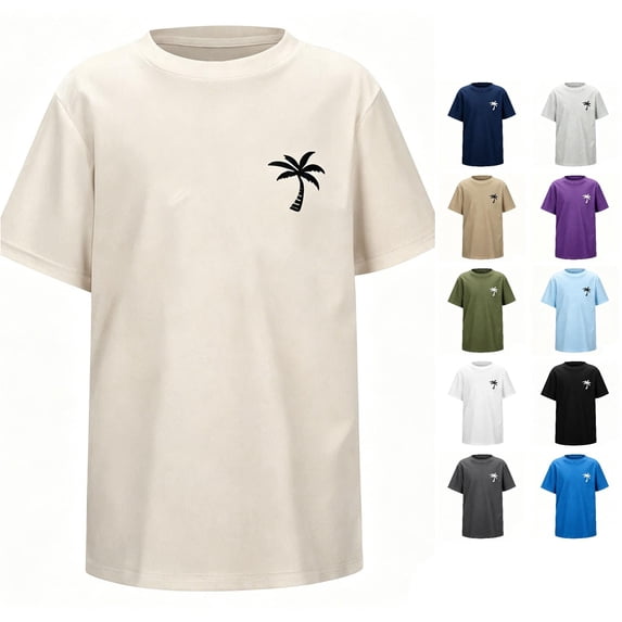 LIIPEE Boys T Shirts Casual Summer Tree Print Crew Neck Short Sleeve Beach Tshirt Kids Cute Comfortable Everyday Tee Tops Fashion Breathable Basic T-Shirts,8-9 Years