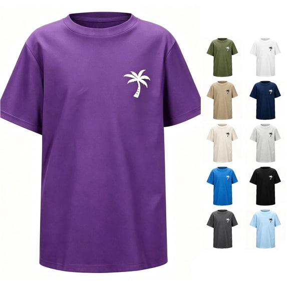 LIIPEE Boys T Shirts Casual Summer Tree Print Crew Neck Short Sleeve Beach Tshirt Kids Cute Comfortable Everyday Tee Tops Fashion Breathable Basic T-Shirts,10-11 Years