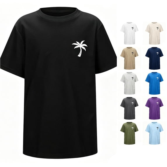 LIIPEE Boys T Shirts Casual Summer Tree Print Crew Neck Short Sleeve Beach Tshirt Kids Cute Comfortable Everyday Tee Tops Fashion Breathable Basic T-Shirts,12-13 Years