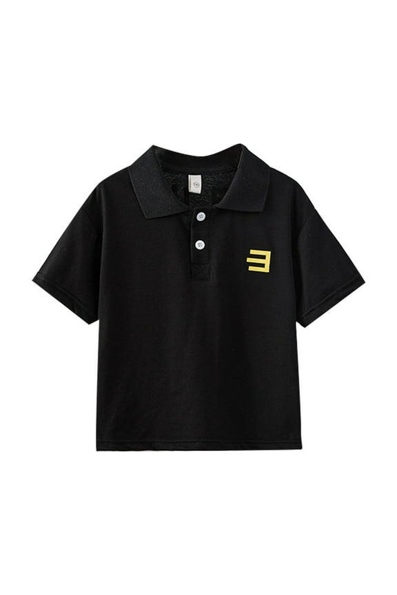Boys Tops Casual Solid Color Short Sleeve Lapel T Shirt Kids Boys Girls Fashion Tee Tops Comfortable Soft Breathable Daily Clothing,Black,4-5 Years