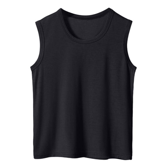 LIIPEE Boys Tops Casual Summer Sleeveless Crew Neck Solid Color T Shirt Kids Lightweight Sports Tank Tops Comfortable Soft Breathable Daily Clothing,Black,10-11 Years