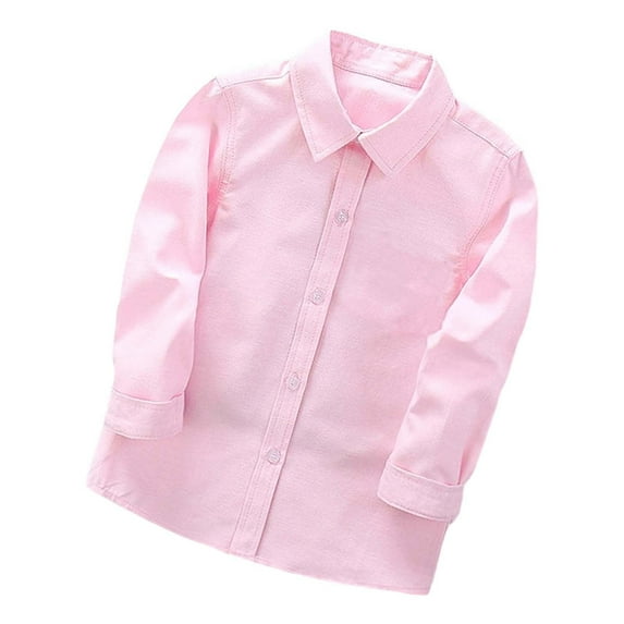 LIIPEE Boys Tops Formal Long Sleeve Lapel Solid Color Shirts Kids Fall Classic Performance Buttons Tee Tops Comfortable Soft Breathable Clothing,Pink,13-14 Years