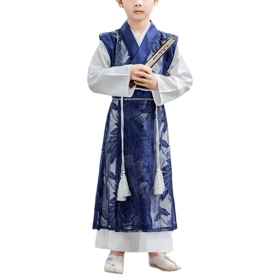 LIIPEE Boys Traditional Chinese Costume Kids Fashion Graphic Hanfu Dress Performance Dress Up Clothes,9-10 Years