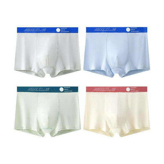 LIIPEE Boys Underwear 4 Pack Letter Printed Boxer Briefs Kids Trendy School Trunks,Sky Blue2,6-9 Years