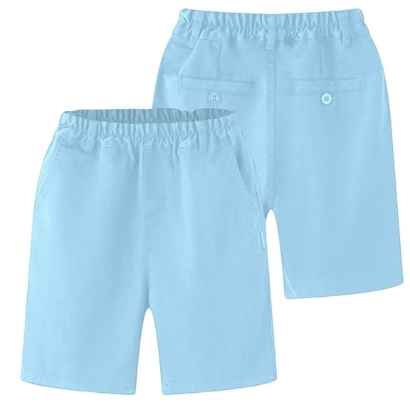 LIIPEE Boys Uniform Shorts Solid Color Elastic Waist Dress Shorts With Pockets Boy Leisure Casual Daily Party Photoshoot Shorts,Light Blue,11-12 Years
