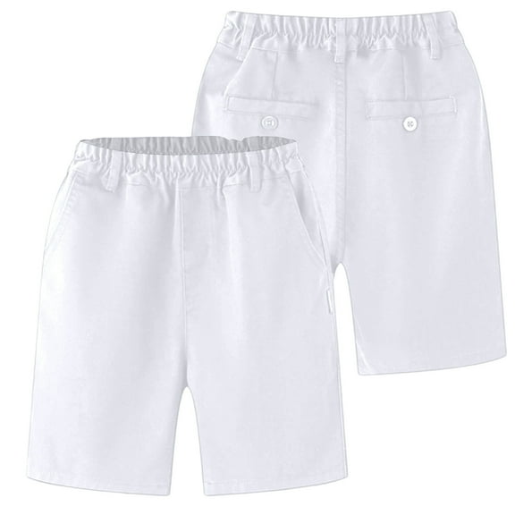 LIIPEE Boys Uniform Shorts Solid Color Elastic Waist Dress Shorts With Pockets Boy Trendy Holiday School Party Shorts,White,6-7 Years