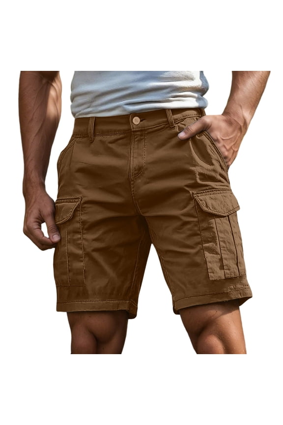 Cargo Shorts For Men Casual Solid Color Button Down Retro Shorts With Pockets Male Casual Beach Shorts,Coffee,L
