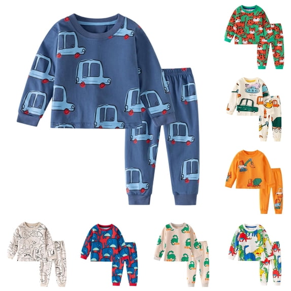 LIIPEE Cartoon Graphic Pajamas For Boys Long Sleeve Tees And Pants Pajama Set 2 Piece Kids Autumn Comfortable Cute Everyday Sleepwear,3-4 Years
