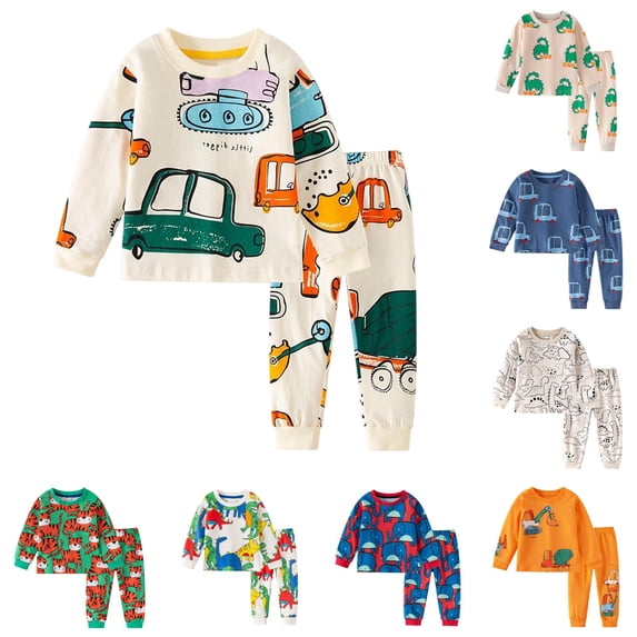 LIIPEE Cartoon Graphic Pajamas For Boys Long Sleeve Tees And Pants Pajama Set 2 Piece Kids Autumn Comfortable Cute Everyday Sleepwear,6-7 Years