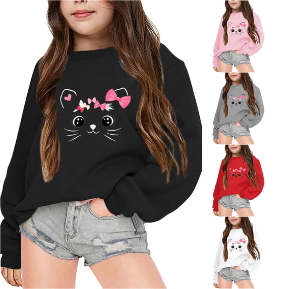 LIIPEE Cartoon Graphic Sweatshirts For Girls Long Sleeve Crew Neck Pullover Kids Fall Winter Comfortable Casual Sweatshirts,3-4 Years
