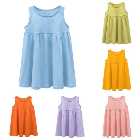 LIIPEE Casual A Line Dress For Girls Baby Sleeveless Crew Neck Solid Color Party Dresses Kids Cute Comfortable Everyday Sundress,2-3 Years