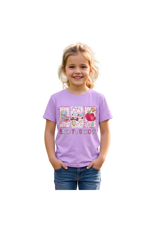 Casual Cartoon Graphic Tees For Girls Back To School Short Sleeve Crew Neck T Shirts Kids Summer Cute Breathable Everyday Tshirt,13-14 Years