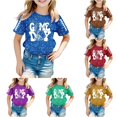 thumbnail image 1 of LIIPEE Casual Glitter Letter Sequins Graphic Tees For Girls Short Sleeve Crew Neck T Shirts Kids Summer Cute Breathable Everyday Tshirt,6-7 Years, 1 of 4