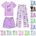 thumbnail image 1 of LIIPEE Casual Graphic Pajamas For Girls Short Sleeve Tees Shorts Pants Pajama Set 3 Piece 3-12 Years, 1 of 4