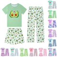 thumbnail image 1 of LIIPEE Casual Graphic Pajamas For Girls Short Sleeve Tees Shorts Pants Pajama Set 3 Piece 3-12 Years, 1 of 3