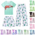 thumbnail image 1 of LIIPEE Casual Graphic Pajamas For Girls Short Sleeve Tees Shorts Pants Pajama Set 3 Piece 3-12 Years, 1 of 4