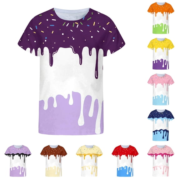 LIIPEE Casual Ice Cream Graphic Tees For Boys Short Sleeve Crew Neck T Shirts Kids Summer Cute Breathable Everyday Tshirt,12-13 Years