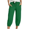 thumbnail image 1 of LIIPEE Casual Pants For Women Solid Color Elastic High Waist Drawstring Mid-Calf Ankle-Tied Sports Trousers Pants With Pockets Female Leisure Simply Lounging At Home Pants,Dark Green,M, 1 of 5