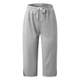 thumbnail image 1 of LIIPEE Casual Pants For Women Solid Color Slim Fit Side Split Elastic Waist Drawstring Mid-Calf Pants Trousers With Pockets Female Trendy Daily Wear Pants,Grey,M, 1 of 4