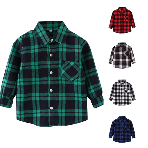 LIIPEE Casual Plaid Graphic Shirts For Boys Long Sleeve Button Up Shirts Kids Autumn Winter Comfortable Everyday Turn Down Collar Tops,4-5 Years