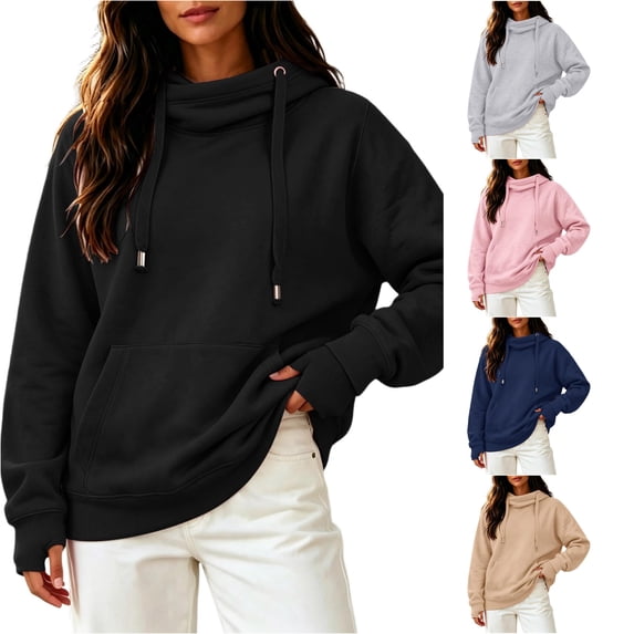 LIIPEE Casual Solid Color Hoodies For Women Long Sleeve Hooded Sweatshirts Ladies Autumn Winter Comfortable Everyday Pullover With Pockets,L